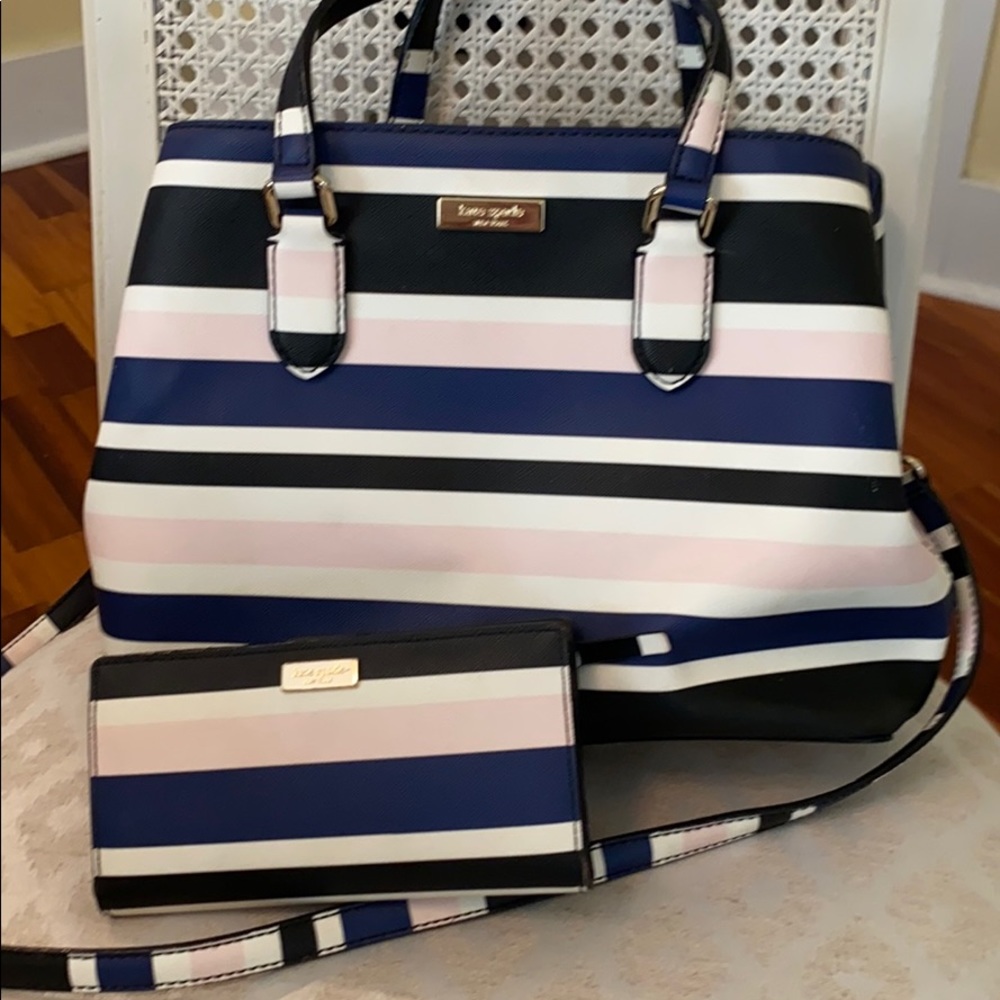 Striped Kate spade matching purse and wallet